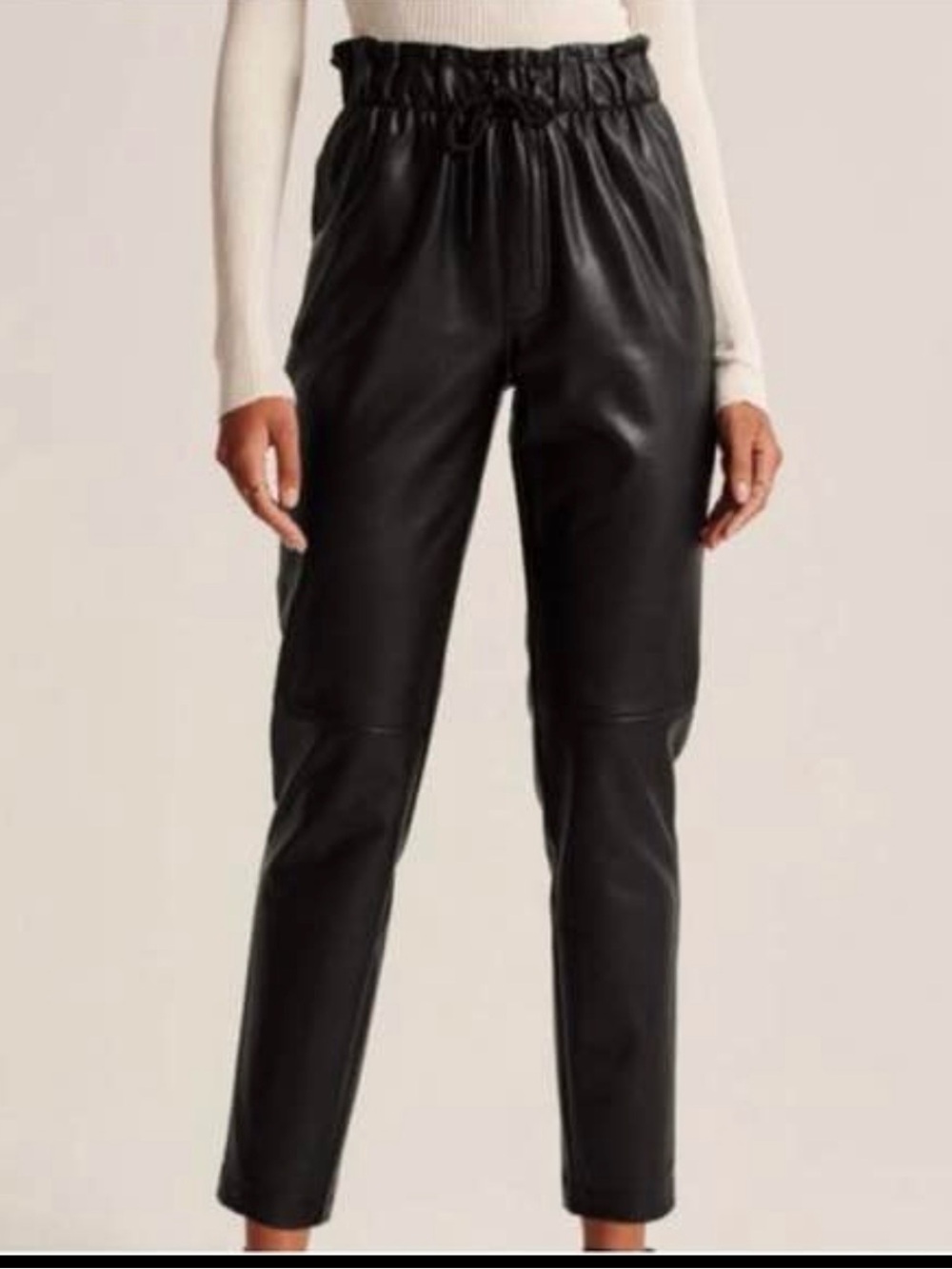 Abercrombie & Fitch Black Faux Leather Paperbag Ankle Trousers